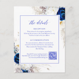 Cartão De Informações Elegante Royal Blue Flowers Detalhes RSVP Código Q