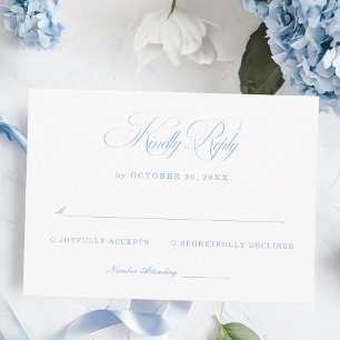 Cartão De Informações Elegante RSVP de Casamento Branco e Azul