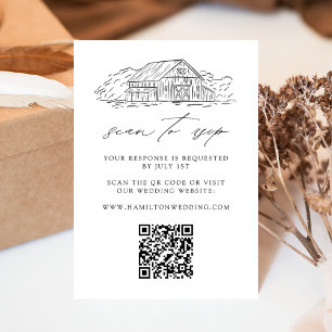 Cartão De Informações Elegante Rustic Barn Wedding Código QR Website RSV