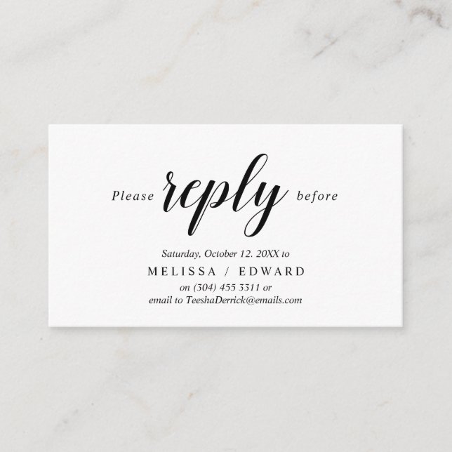 Cartão De Informações Elegante Rustic, Black Script, RSVP responde, Resp (Frente)