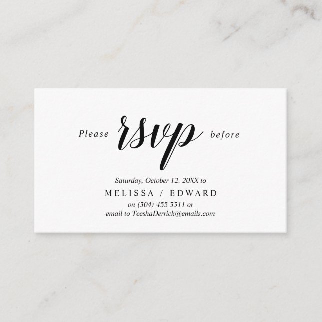 Cartão De Informações Elegante Rustic, Black Script, RSVP respondem, Res (Frente)