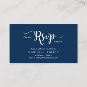 Cartão De Informações Elegante Rustic Marinho Blue, RSVP do Partido, res