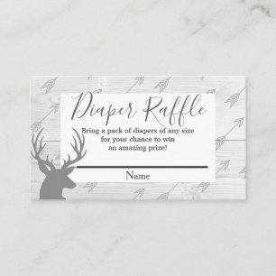 Cartão De Informações Elegante Rustic Wood & Deer Antlers Fralda Raffle