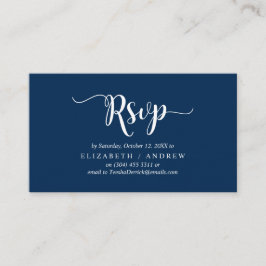 Cartão De Informações Elegante Rústico Azul Marinho, RSVP Casamento, res
