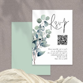 Cartão De Informações Elegante Sage Eucalyptus Código QR Casamento RSVP
