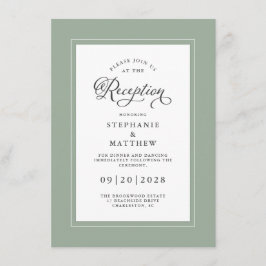 Cartão De Informações Elegante Sage Green Recepção de casamento Chic Bor