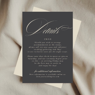 Cartão De Informações Elegante Script Bege Carvão Formal O Casamento