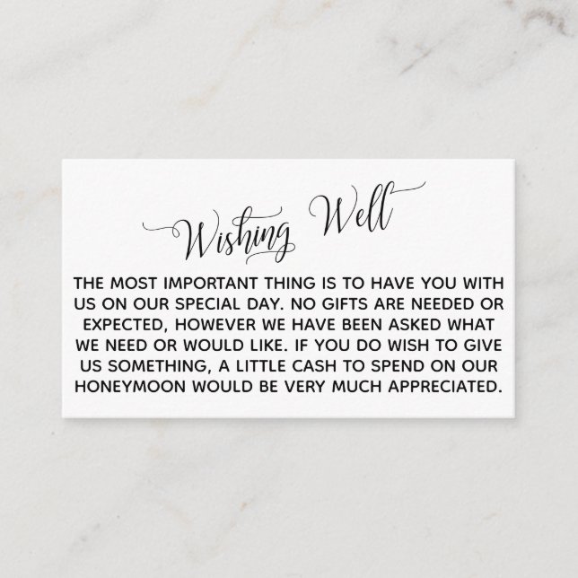 Cartão De Informações Elegante Script Honeymoon Desejar Bem (Frente)