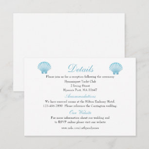 Cartão De Informações Elegante Seashell Wedding Details Blue Beach