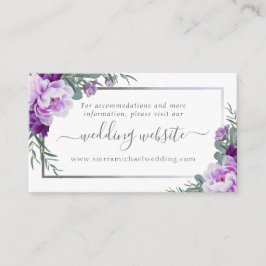 Cartão De Informações Elegante Site de Casamento Floral Roxo e Prata