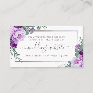 Cartão De Informações Elegante Site de Casamento Floral Roxo e Prata