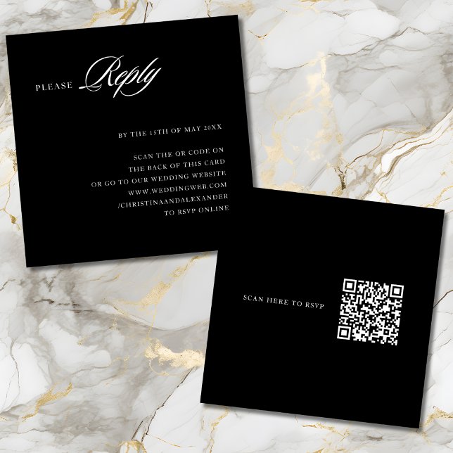 Cartão De Informações Elegante Sofisticado QR Code RSVP Estiloso (Criador carregado)