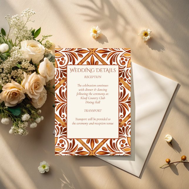 Cartão De Informações Elegante Terracotta mexicana Talavera (Elegant Terracotta Mexican Talavera wedding details Enclosure Card wedding invitation suite)