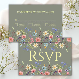 Cartão De Informações Elegante Trona Floral Sage Green Wedding RSVP