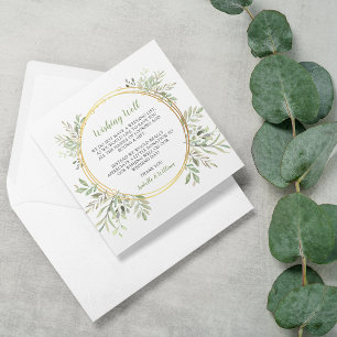 Cartão De Informações Elegante Vegetação E Moldura Dourada Casamento RSV