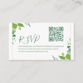 Cartão De Informações Elegante Verde Botânico Moderno Código QR RSVP Orç