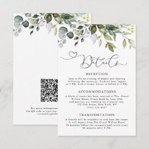 Cartão De Informações Elegante Verde de Eucalipto Código QR Casamento