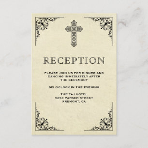 Cartão De Informações Elegante Vintage Cross Christian Recepção de casam