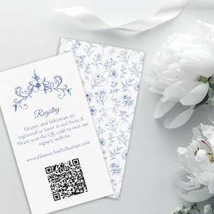 Cartão De Informações Elegante Vintage Romance Blue QR Code Registry