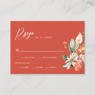 Cartão De Informações Elegante Watercolor Coral Flowers Casamento RSVP