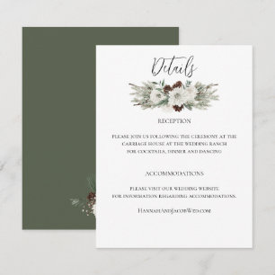 Cartão De Informações Elegante Winter Pine Cone Wedding