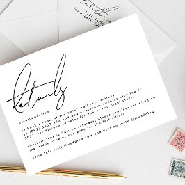 Cartão De Informações Elegantes Detalhes de Casamento Branco e Preto Per