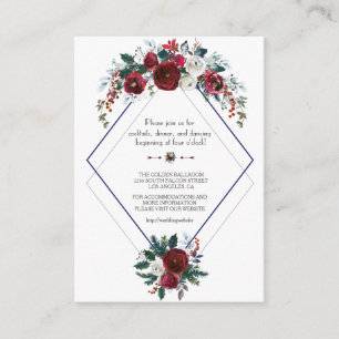 Cartão De Informações Elegantes Detalhes de Casamento Burgundy Floral Na