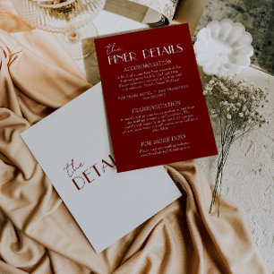 Cartão De Informações Elegantes Detalhes de casamento Burgundy Vermelho