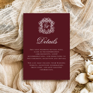 Cartão De Informações Elegantes Detalhes de Casamento com Brasão Monogra