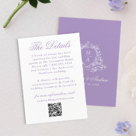 Cartão De Informações Elegantes Detalhes de Casamento com Crista Floral 