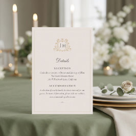 Cartão De Informações Elegantes Detalhes de Casamento com Monograma de C