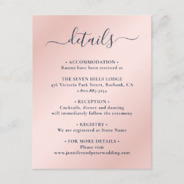 Cartão De Informações Elegantes Detalhes de Casamento em Azul Marinho e