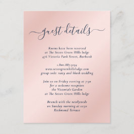 Cartão De Informações Elegantes Detalhes de Casamento em Azul Marinho e