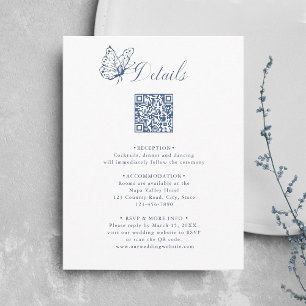 Cartão De Informações Elegantes Detalhes de Casamento em Caligrafia Azul