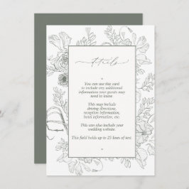 Cartão De Informações Elegantes detalhes de casamento em verde-sage flor