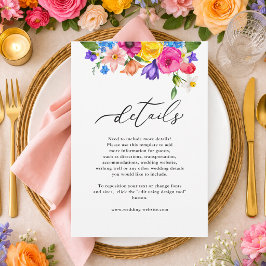 Cartão De Informações Elegantes detalhes de casamento florais coloridos