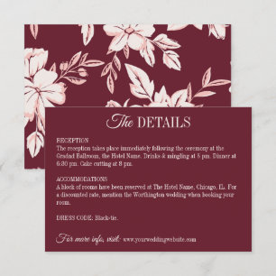 Cartão De Informações Elegantes detalhes de casamento florais em burgund