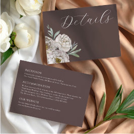Cartão De Informações Elegantes Detalhes de Casamento Florais Marrom e B