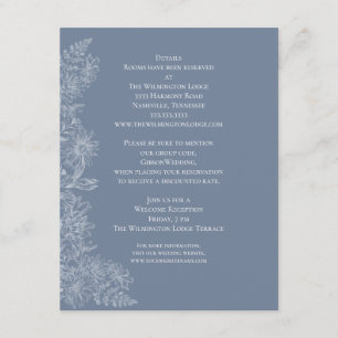 Cartão De Informações Elegantes Detalhes de Casamento Floral Azul Cinza