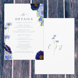 Cartão De Informações Elegantes Detalhes de Casamento Floral Azul de Ver