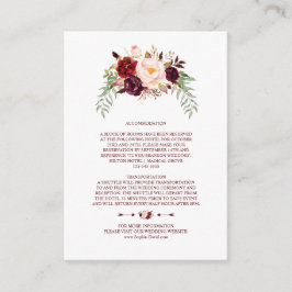 Cartão De Informações Elegantes Detalhes de Casamento Floral Burgundy Ma