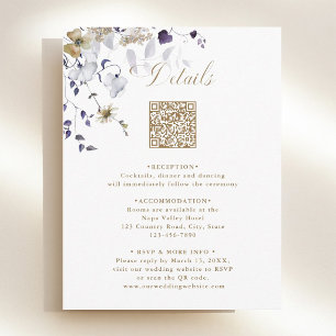 Cartão De Informações Elegantes Detalhes de Casamento Floral Roxo Branco
