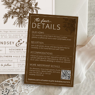 Cartão De Informações Elegantes Detalhes de Casamento Floral Vintage Mar