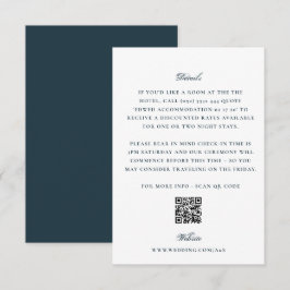Cartão De Informações Elegantes Detalhes de Casamento Navy Branco com Có
