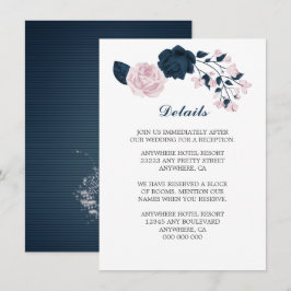 Cartão De Informações Elegantes detalhes de flores em azul marinho e ros