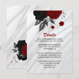 Cartão De Informações Elegantes detalhes de flores pretas e vermelhas