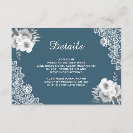 Cartão De Informações Elegantes Detalhes de Noiva com Renda Floral Azul