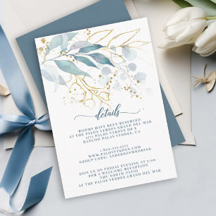Cartão De Informações Elegantes Detalhes Florais em Aquarela Azul Poeira