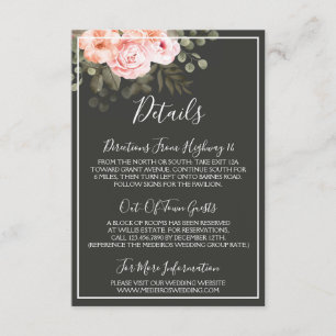 Cartão De Informações Elegantes Detalhes Florais em Rosa Pálido / Direçõ