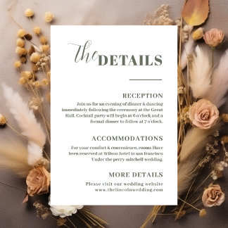 Cartão De Informações Elegantes detalhes minimalistas em verde sage